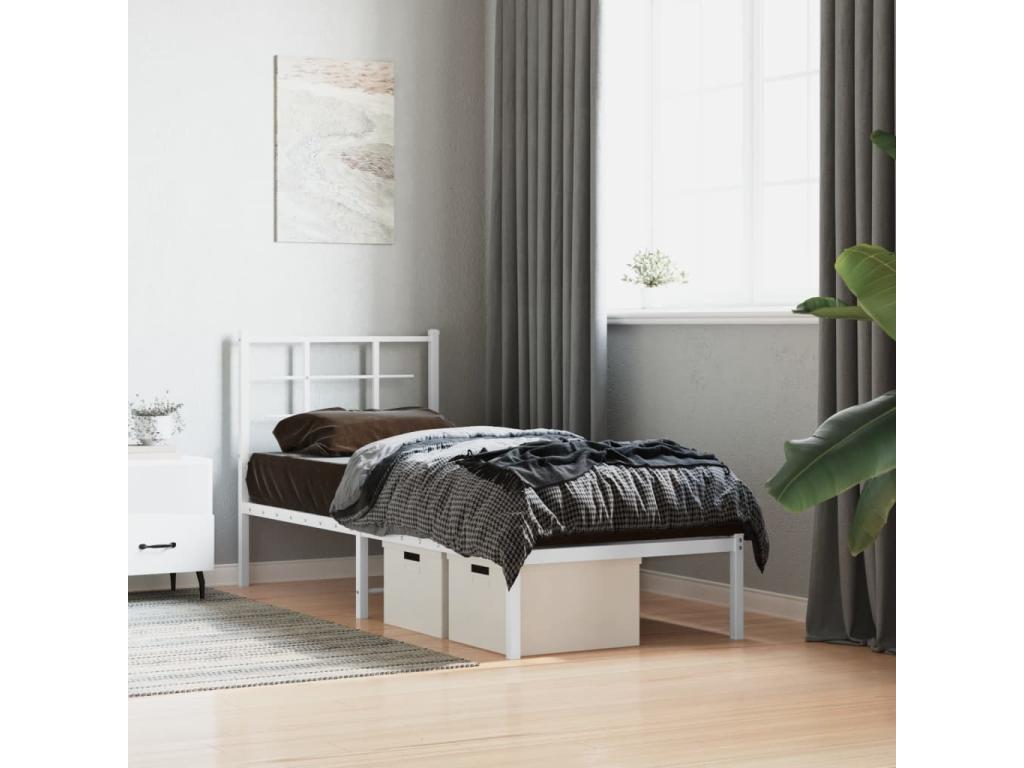 Metal bed frame with white headboard 75x190 cm