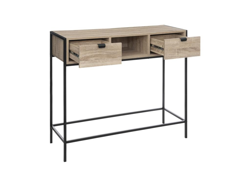 Console table with 2 drawers in metal and wood, H 80 cm