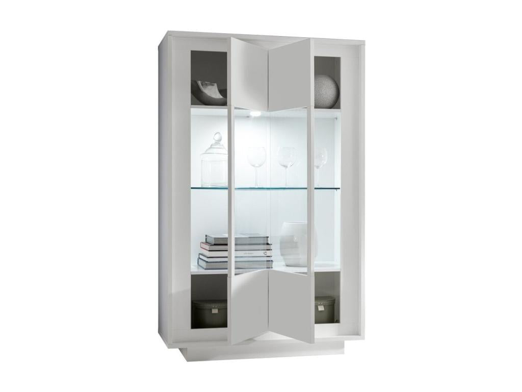 Homzora 2-door LED display cabinet in glossy white lacquered wood, 106cm wide