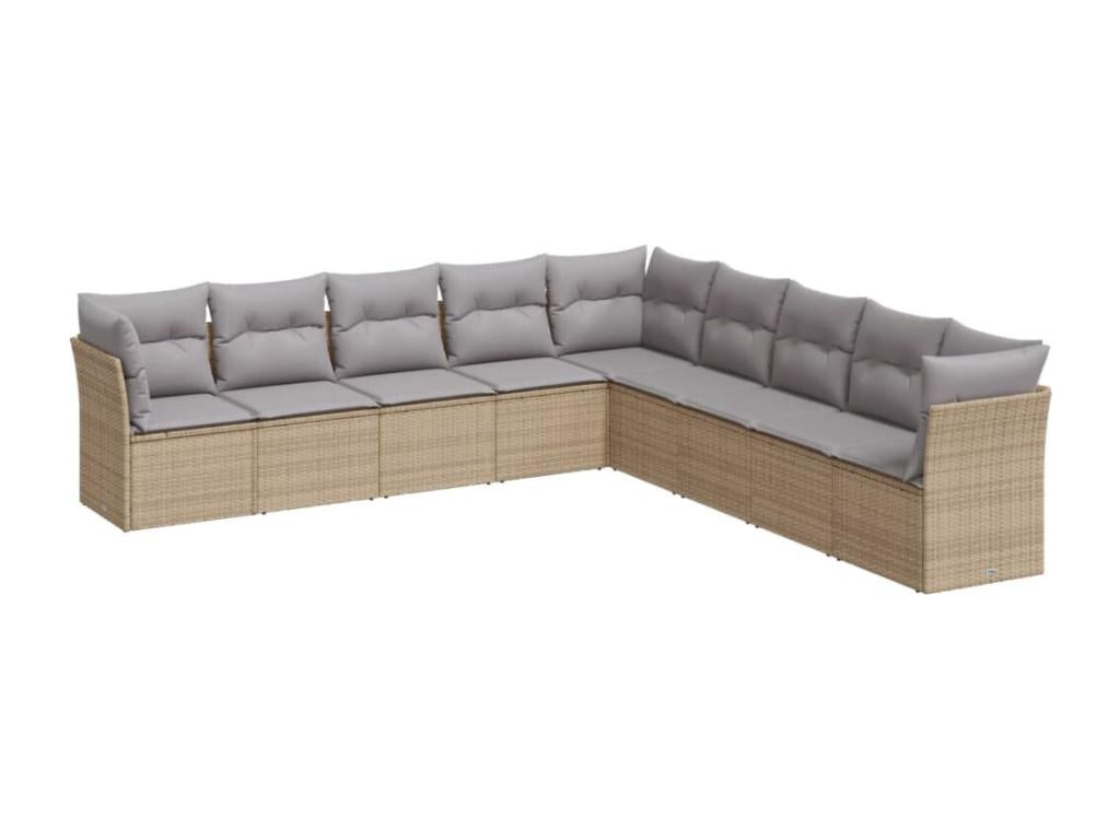 9-piece garden furniture set with cushions, beige woven resin