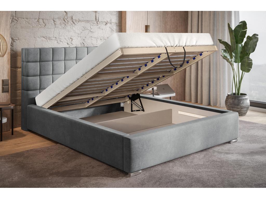 Homzora Noris 160x200 Adult Bed with Storage - Double Bed, Upholstered Bed with Headboard - Light Grey Velvet Homzora 90