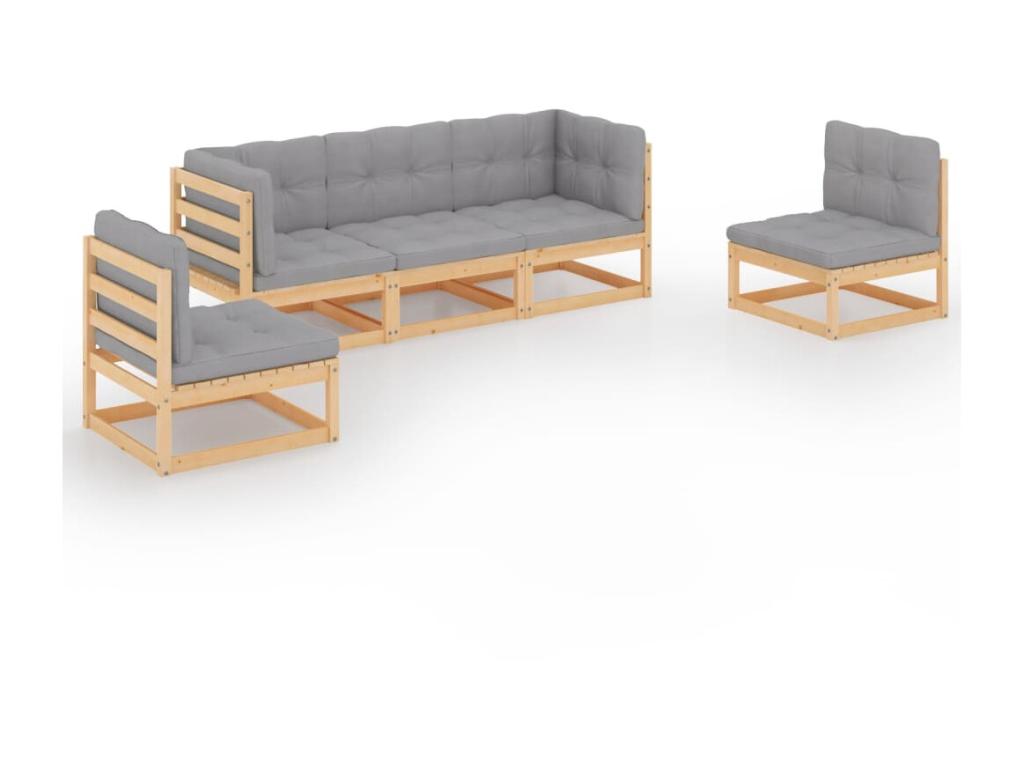 5-piece garden furniture set with cushions, solid pine wood, 27