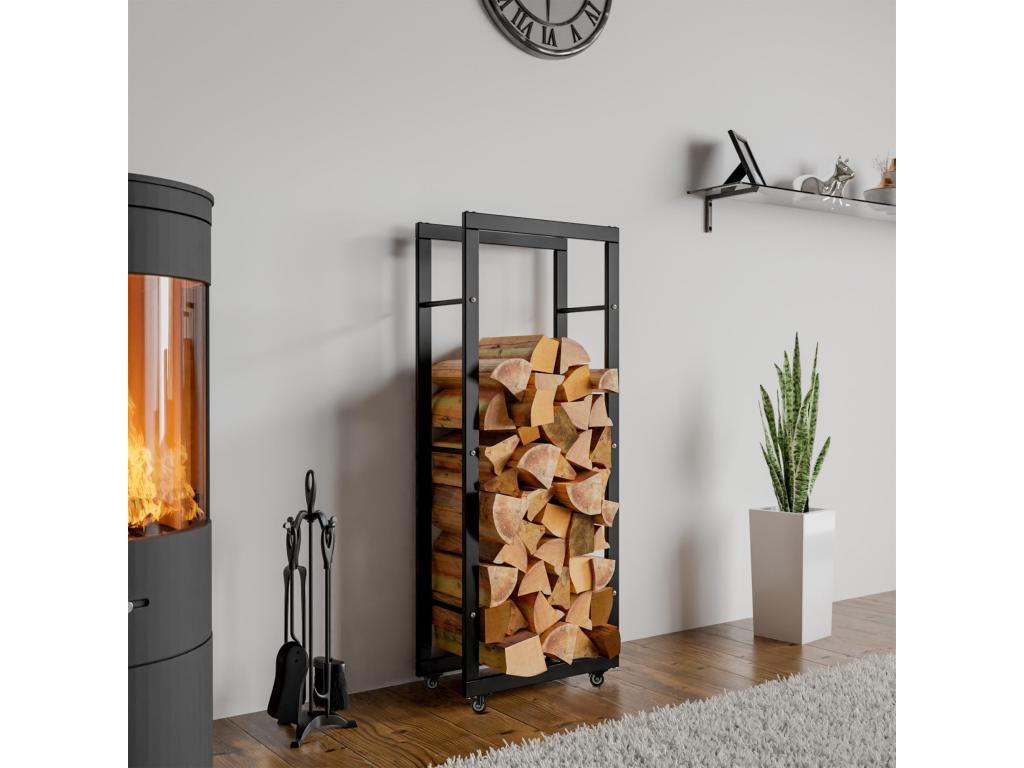 Firewood rack - Metal - 25x40x150 cm - Black - Homzora