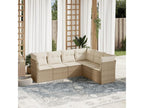 Garden furniture set with cushions, 6 pieces, beige woven resin