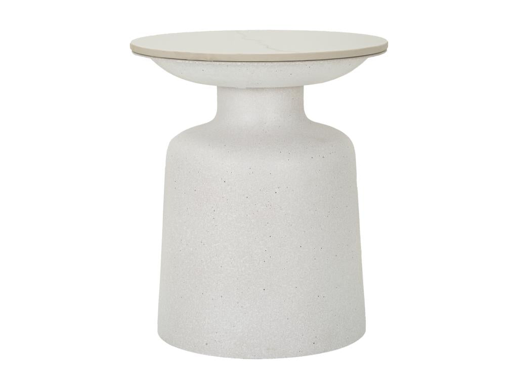 WHITE FUSH Coffee Table - Marbled ceramic top and iron base - 40 cm x H 47 cm - Iron and ceramic materials, elegant design.