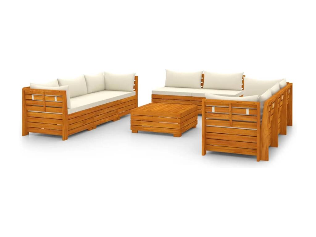 9-piece garden furniture set with cushions, solid Homzora wood