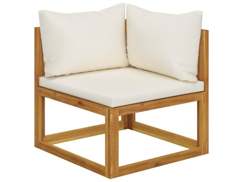 2-seater garden bench with cream-white cushions