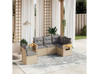 5-piece garden furniture set with cushions, beige woven resin