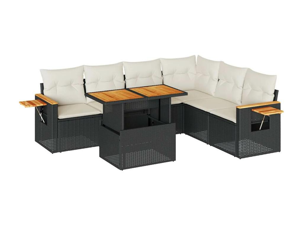 Homzora 6-piece garden furniture set with cushions, black woven resin