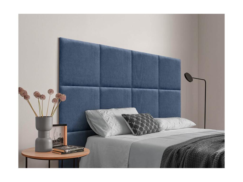 Homzora Aqualine Fabric Upholstered Headboard with Interchangeable Self-Adhesive Bed Panels for Luxury Bedroom, Blue, 150 cm
