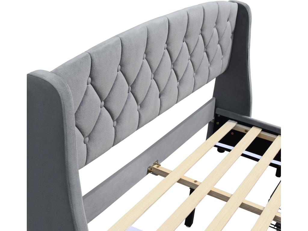 Upholstered bed 180x200cm in velvet - with 4 drawers - Grey