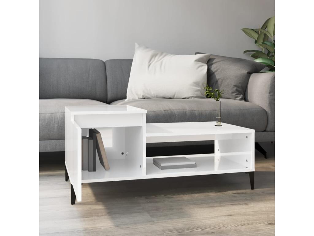 Coffee table, glossy white, 100x50x45 cm, engineered wood