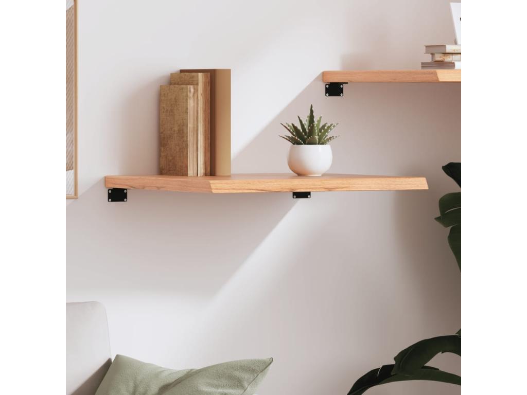 Light brown wall shelf made of treated solid oak wood