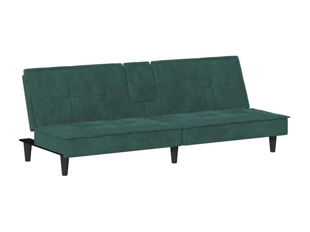Sofa bed with cup holders, dark green velvet
