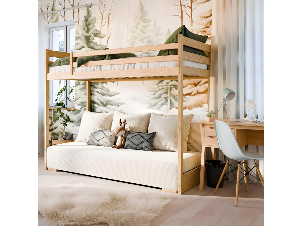 Bunk bed - brown wood sofa 170x208x96/140cm