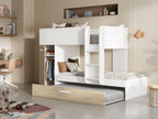 Bunk beds with pull-out bed and storage, 3x90x190 cm - White and Natural - Homzora