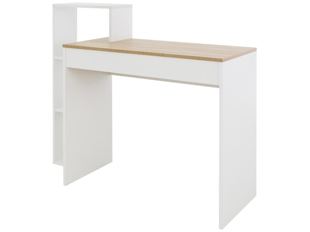 Homzora White/Oak PC Desk with Shelves