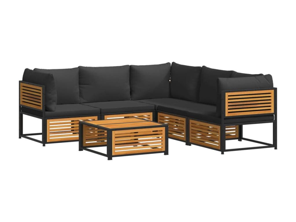 Homzora 6-piece garden furniture set with cushions, solid wood