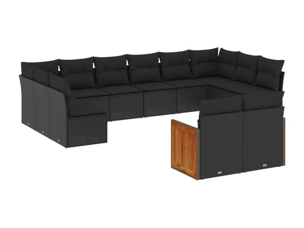 12-piece garden furniture set with cushions, black resin wicker
