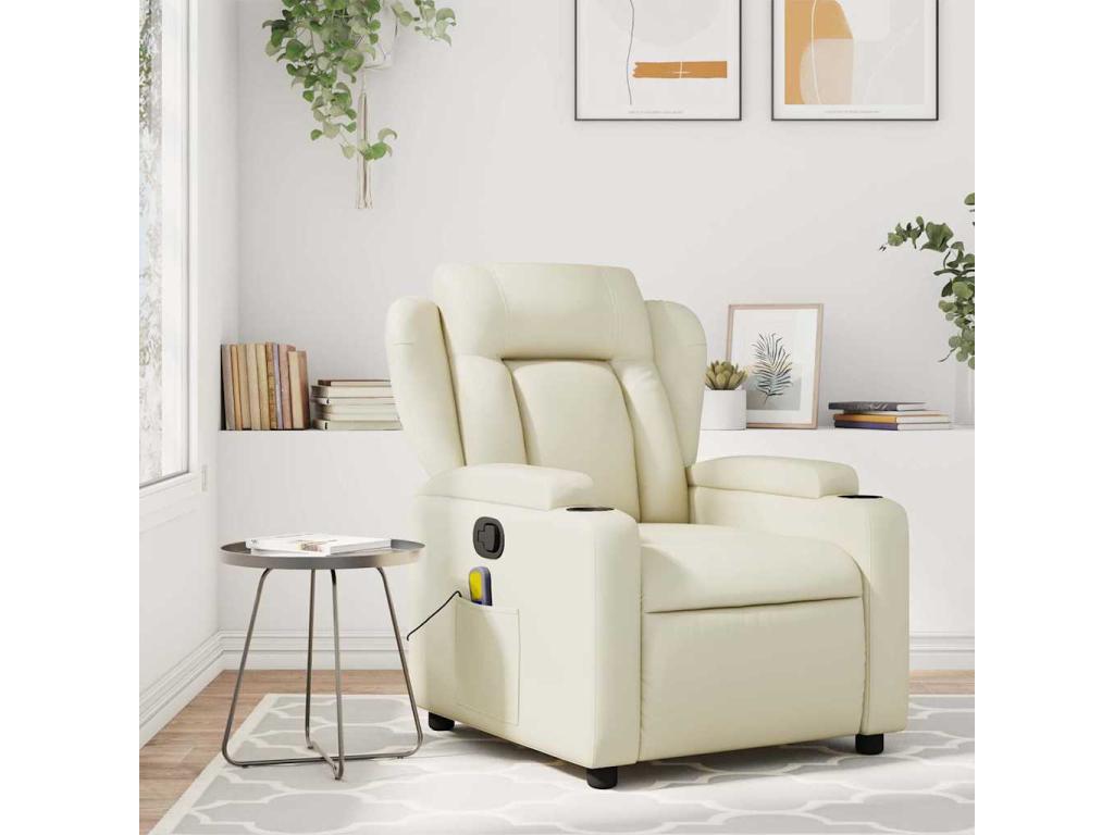 Cream Faux Leather Reclining Massage Chair