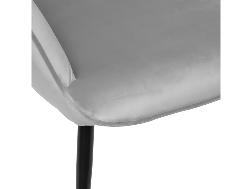 Armchair and matching footstool in Pebble Grey Velvet with Black Metal Legs