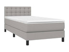 Upholstered bed base and mattress, light grey, 90x190 cm, fabric