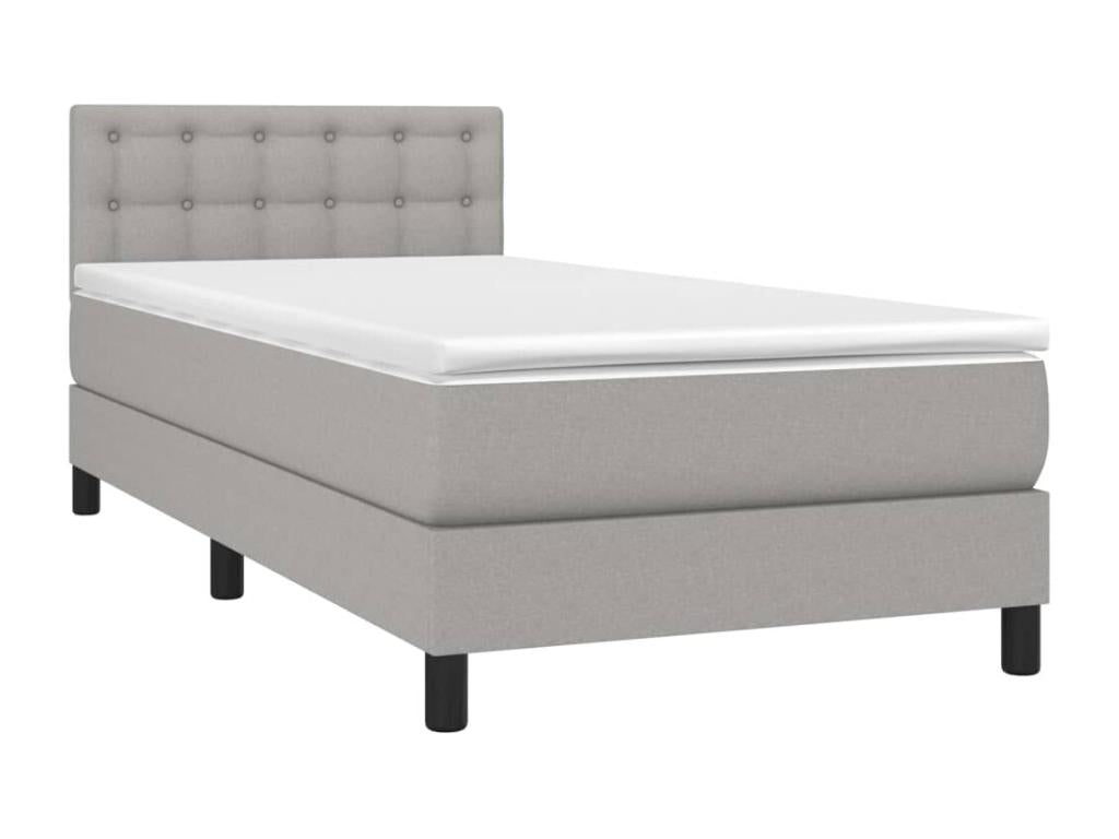 Upholstered bed base and mattress, light grey, 90x190 cm, fabric