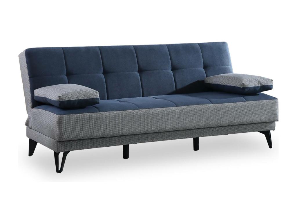 Homzora Sofa, 3-seater sofa with black metal legs, upholstered fabric living room sofa with opening, Homzora 190x87h97 cm, Grey and Blue