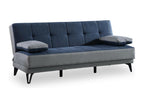 Homzora Sofa, 3-seater sofa with black metal legs, upholstered fabric living room sofa with opening, Homzora 190x87h97 cm, Grey and Blue