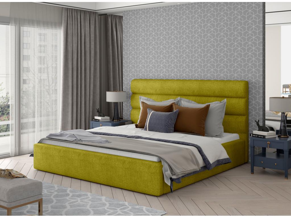 Homzora designer bed in olive yellow fabric - 4 sizes - 140x200