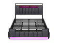 Adult bed 140x200 cm in faux leather - with LED and USB port - 4 drawers - iron frame - Grey
