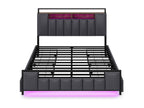 Adult bed 140x200 cm in faux leather - with LED and USB port - 4 drawers - iron frame - Grey