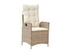 7-piece beige poly rattan garden dining set and cushions