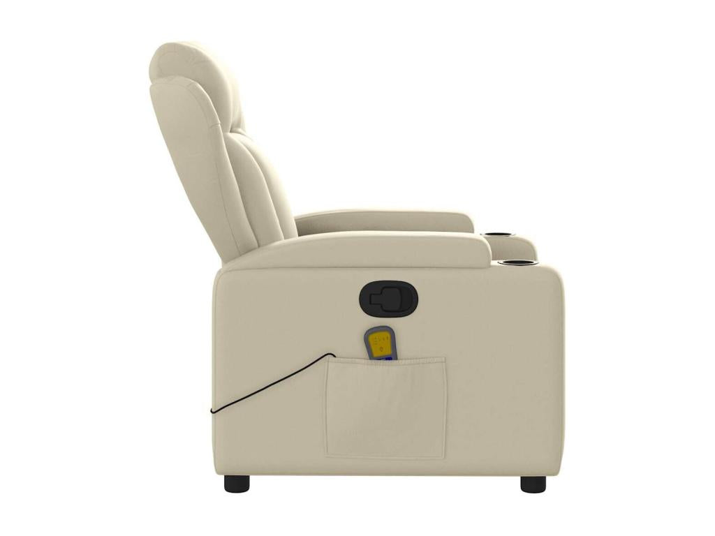 Cream Faux Leather Reclining Massage Chair