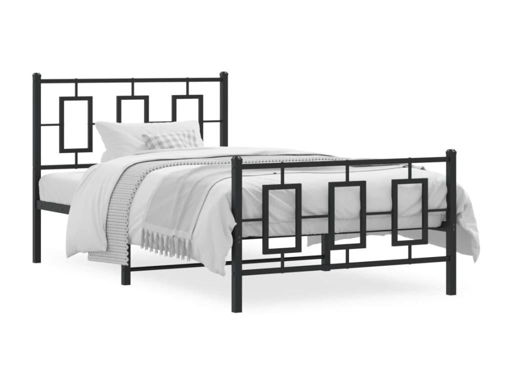 Black metal bed frame with headboard/footboard, 100x190 cm