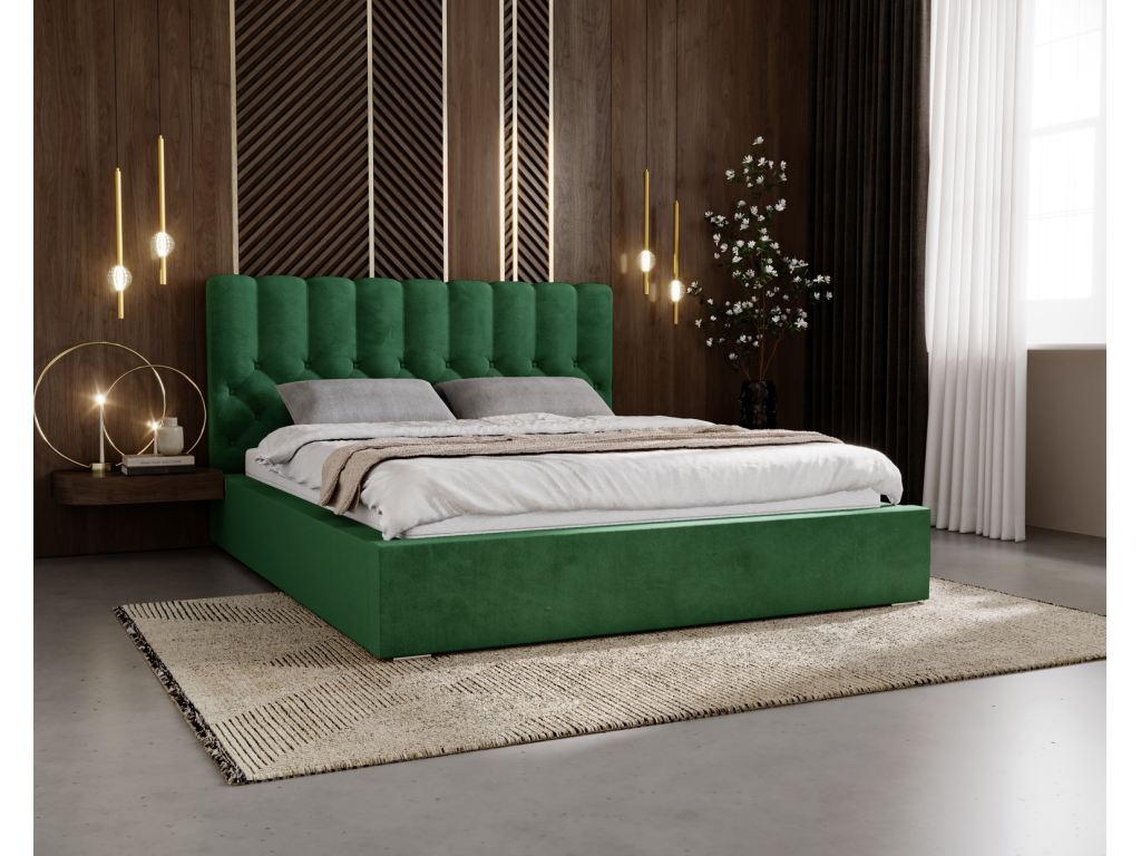 Homzora Sevilla Upholstered Bed 160x200 - High Upholstered Headboard with Storage - Homzora Green Bed Homzora Velvet 2225