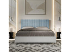 Bed with slatted base 160x200 white ash frame light blue microfiber headboard Homzora