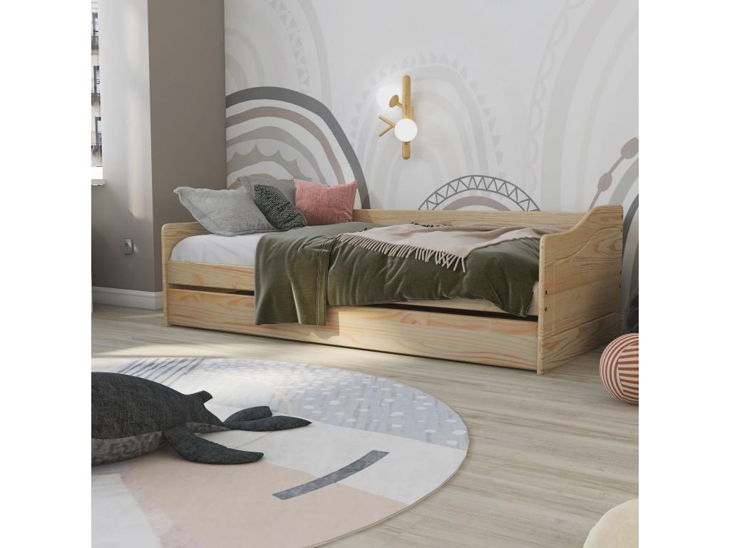 Natural solid wood trundle bed with integrated Homzora slatted base 90x200 - LT12120