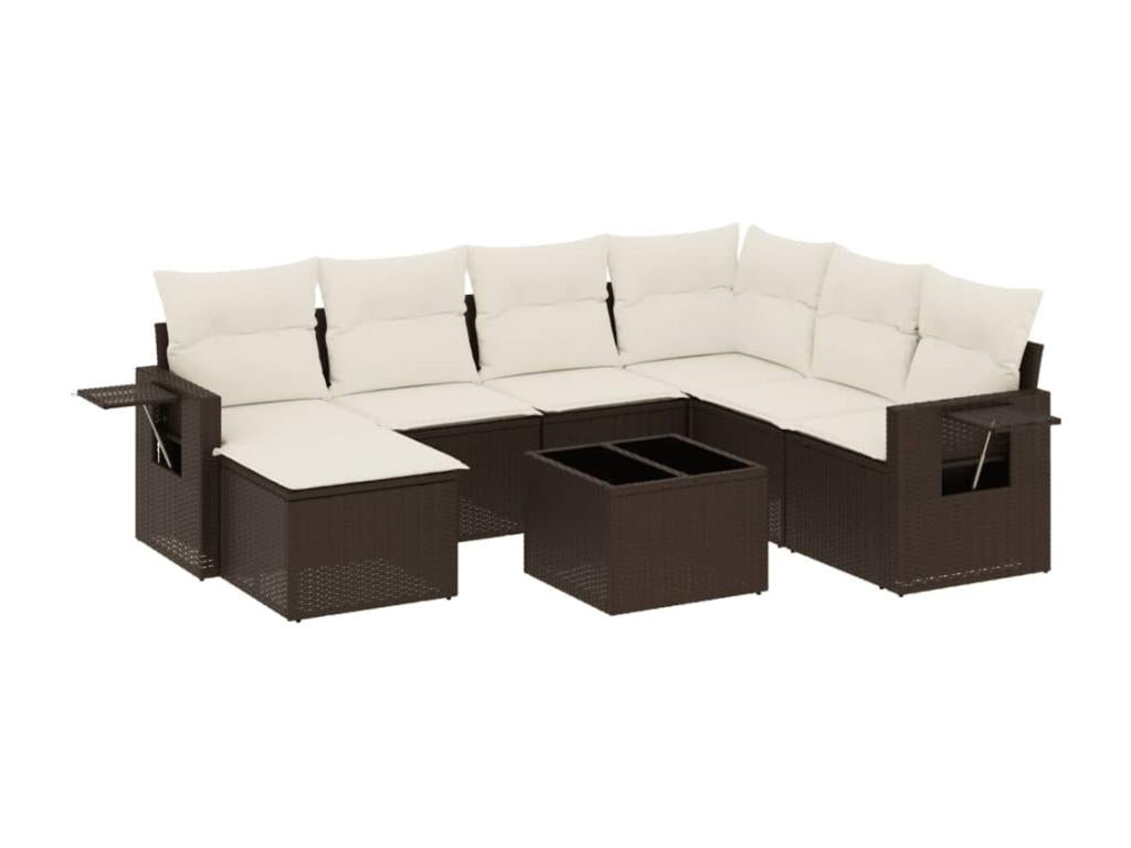 8-piece garden furniture set with brown resin wicker cushions