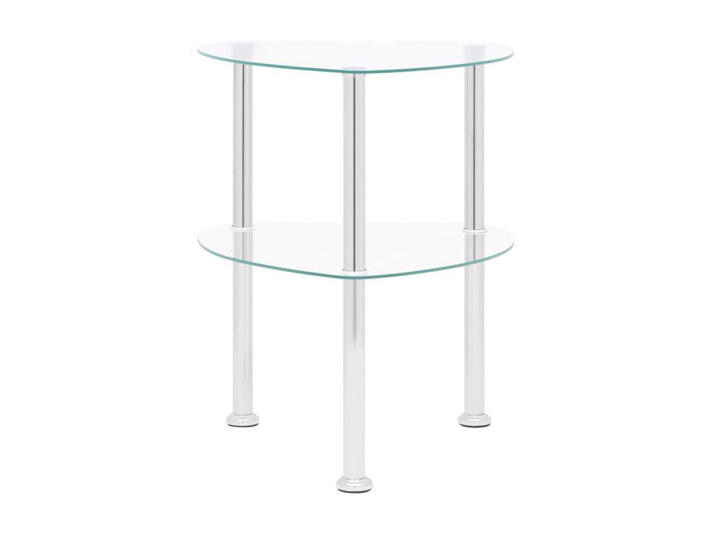 2-Tier Side Table, Transparent, 38x38x50 cm, Tempered Glass