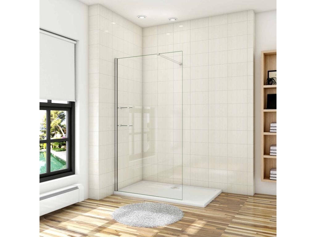 Walk-in shower enclosure 140x190cm with shelves and 90cm support bar, trimmable to 8mm, anti-limescale glass