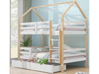 Bunk bed 90x200cm in pine wood - with 2 drawers and ladder - White