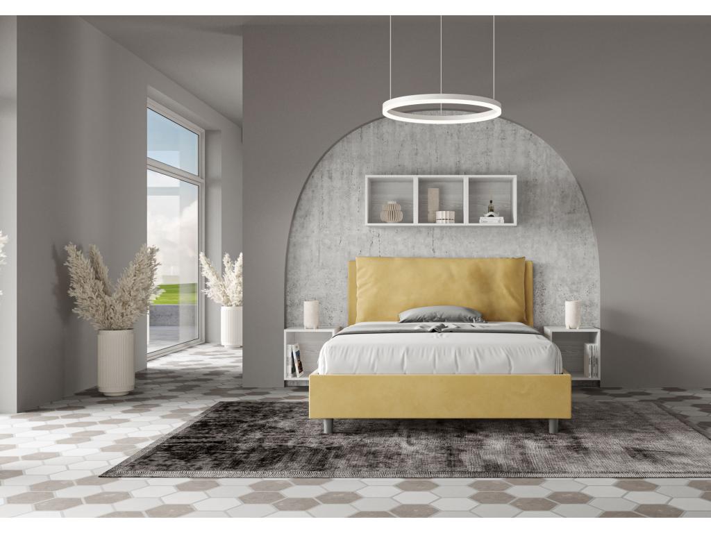 Homzora Large 140x190cm Padded Double Bed without Slatted Base, Ochre Microfiber