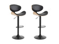 Set of 2 bar stools in faux oak veneer and metal - Adjustable height - Light natural and Black - MONTENEGRO