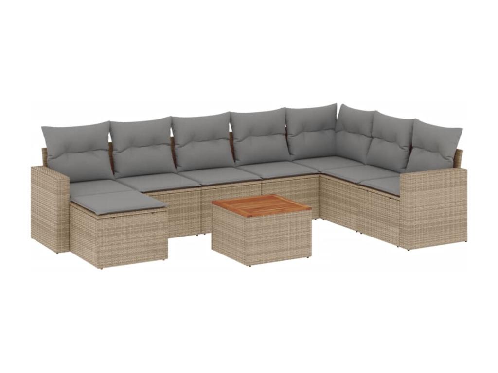Garden furniture set with cushions, 9 pieces, méHomzora beige woven resin