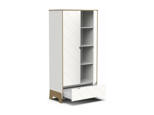 2-door, 1-drawer wardrobe in oak and white finish, H188 cm - Homzora