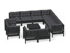 12-piece garden furniture set with cushions, black, solid pine wood