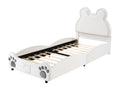 90x200cm Upholstered Bed, Beautiful Bear-Shaped Flat Single Bed in Velvet with Slatted Base and Headboard (Mattress Not Included) White
