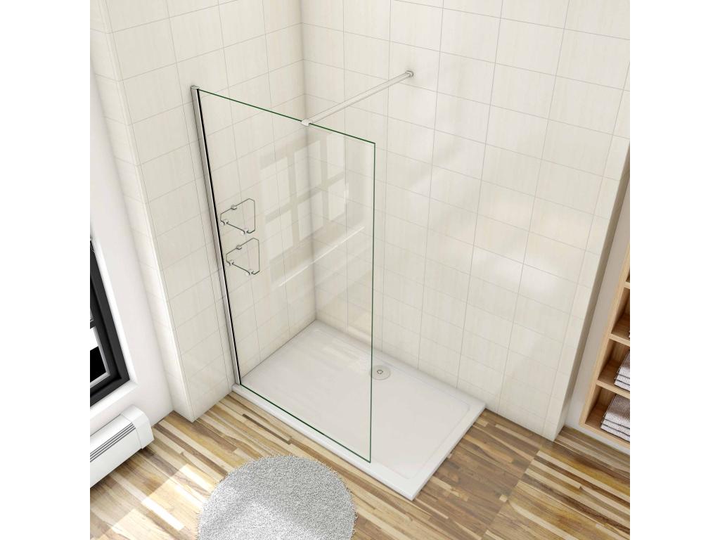 Walk-in shower enclosure 140x190cm with shelves and 90cm support bar, trimmable to 8mm, anti-limescale glass