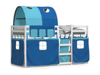 Bunk bed with blue curtains, 90x190 cm, solid pine wood